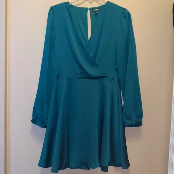 Express | Dresses | Express Emerald Green Satin Dress | Poshmark